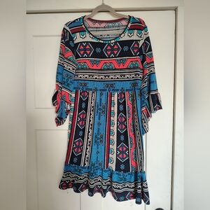 Tribal Print Blue and Pink Dress